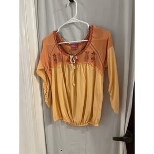 Free People Orange Beaded Embroidered Sequined Moroccan Style Top Sz Xs Boho